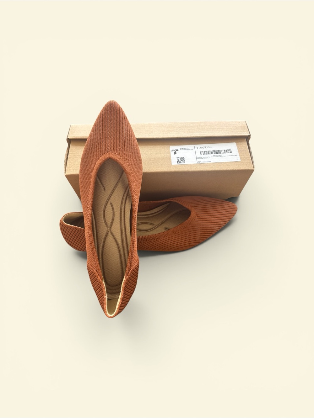 New - Tingrise Pointed Knit Ballet Flats in Rust Brown - Sz 40